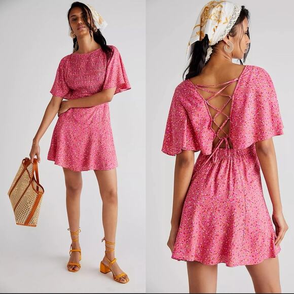 Free People Dresses & Skirts - Free people Florence Mini dress ditzy floral pink cottage core fairy Sz Small